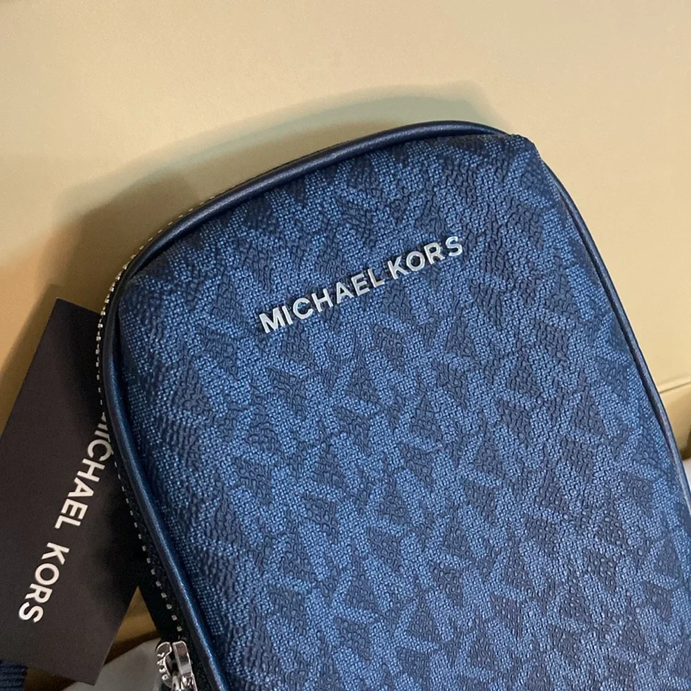 Michael Kors Men’s 3 in 1 Cooper Phone Pouch Blue MK Monogram Canvas